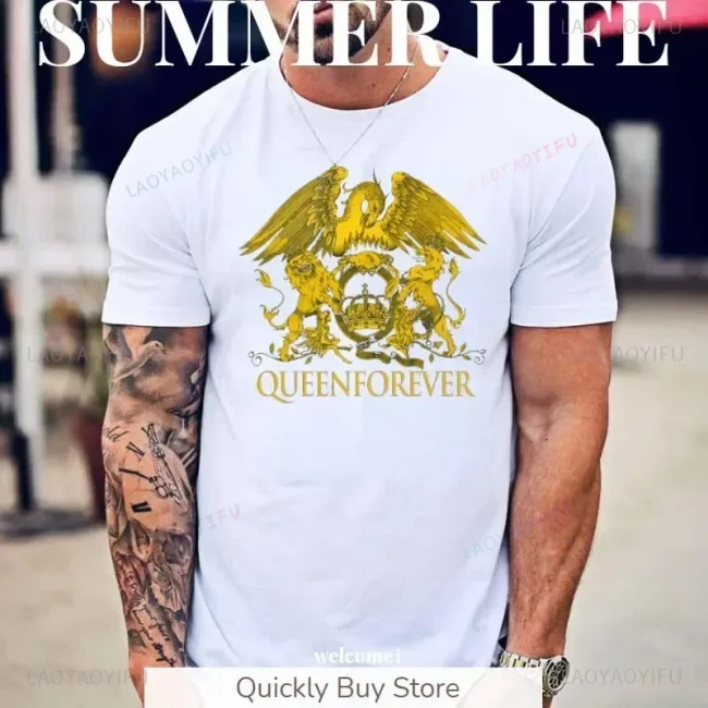 Fashion Brand Queen T Shirts Mens Loose Homme T Shirt Summer Women T-shirt Queen LOGO Rock Band Sweatshirts Soft Comfortable 6