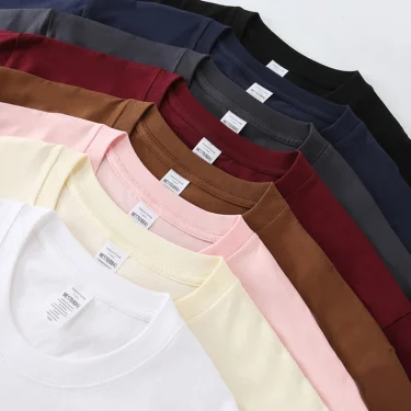 Summer Men's Heavy T Shirt Casual Solid Short Sleeve Basic Tee Women 100% Cotton 260gsm 9.17oz Oversized O Neck Hip-Hop Tops 5