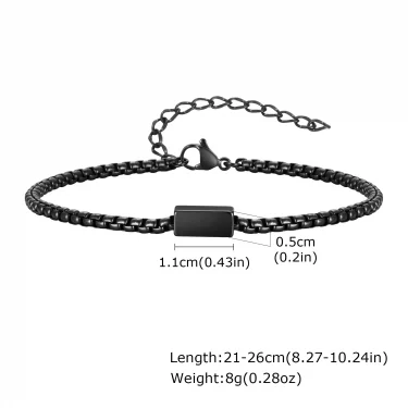 Vnox Stainless Steel Box Chain Bracelets for Men Teens, Geomtric Square Tube Charm Bracelets, Adjustable Metal Jewelry Gift 4