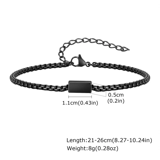 Vnox Stainless Steel Box Chain Bracelets for Men Teens, Geomtric Square Tube Charm Bracelets, Adjustable Metal Jewelry Gift 4