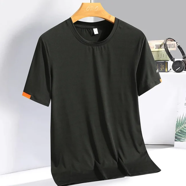 Men's Summer Ice Silk T-shirt Sweatshirt Round Neck Simple Running Fitness Suit Thin Breathable Quick Drying T 6