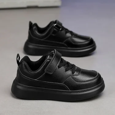 Kids Shoes Boy Sneakers Black White PU Leather Children Sneakers 6 To 12 Years School Casual Sports Tennis Shoes for Boy 4