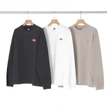 Autumn Exported to Japan style Classic fashion Solid Simple Loose Long sleeve Cotton T-shirt Top Man Small Icon Embroidery Tees 1