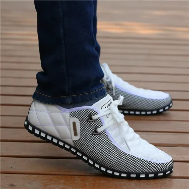 Men Leather Shoes Autumn Men's Casual Shoes Breathable Light Weight White Sneakers Driving Shoes Pointed Toe Business Men Shoes 6