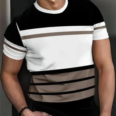 Fashion Simple Men's T-Shirt Striped Printed Short Sleeve T-Shirt Oversized Tops Summer Men's Daily Versatile Casual Clothing 5