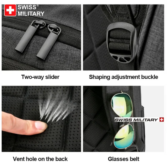 SWISS 15 inches Laptop Backpack Waterproof USB Charge Port School Mochilas Multifunctional Rucksack Mochila Hiking Travel Bag 5