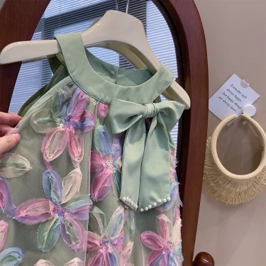 Bear Leader Girl Dress Summer New Girl Dress Princess Dress Little Girl Fashion Colorful Flower Yarn Dresses Kid Clothes 2
