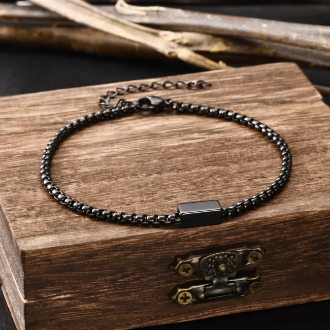 Vnox Stainless Steel Box Chain Bracelets for Men Teens, Geomtric Square Tube Charm Bracelets, Adjustable Metal Jewelry Gift 6