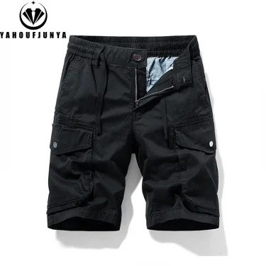 2025 Men Summer Solid Cotton Outdoor Cargo Leisure Shorts Men Drawstring Buttons Straight Loose Fashion Brand Short Male Pants 2
