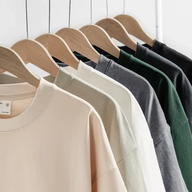 300g Heavyweight Thickened Pullover Cotton Short Sleeved T-shirt for Men's Summer Solid Color T-shirt Streetwear 1