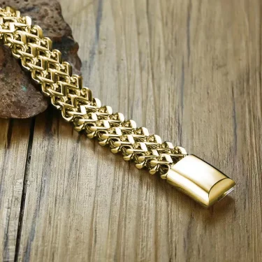 Stainless Steel Double Row Chain Bracelet with Magnetic Buckle for Men Motorcycle Riding Hip-Hop Rock Trend Jewelry Gift 2