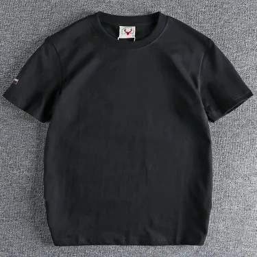 Summer New American Retro Short-sleeved O-neck Solid Color T-shirt Men's Fashion Simple 100% Cotton Washed Casual Sport Tops 6