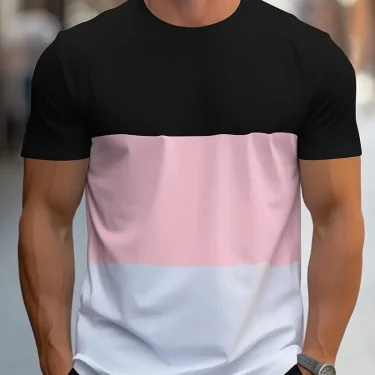 Summer new fashion men colorful geometric print pattern leisure loose street fitness high quality leisure men's T-shirt 2
