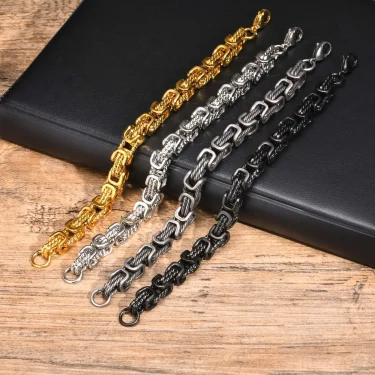 Mens Chunky Byzantine Bracelets,Retro Grey 8mm Stainless Steel Braided Link Wristband,Vintage Jewelry Gift for Him Boy 5