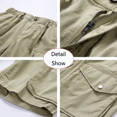 2025 Men Summer Solid Cotton Outdoor Cargo Leisure Shorts Men Drawstring Buttons Straight Loose Fashion Brand Short Male Pants 6