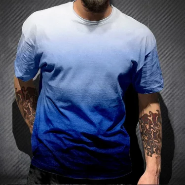 Simple Gradient T Shirts For Men Trend Summer Crew Neck Fashion 3D Printed Short Sleeve T-shirts Loose Casual Streetwear Tees 2