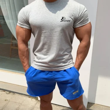 Men Tshirts Short Sleeve Slim Fit Stretch Cotton Muscle T-shirt for Men Bodybuilding Workout Casual GYM Fitness Tee 3