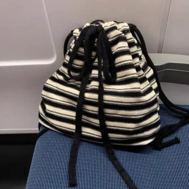 Maillard Idle Sle Stripe Fashion Canvas Backpack 2025 Spring and Summer New Knitted Schoolbag Large Capacity Backpack 1