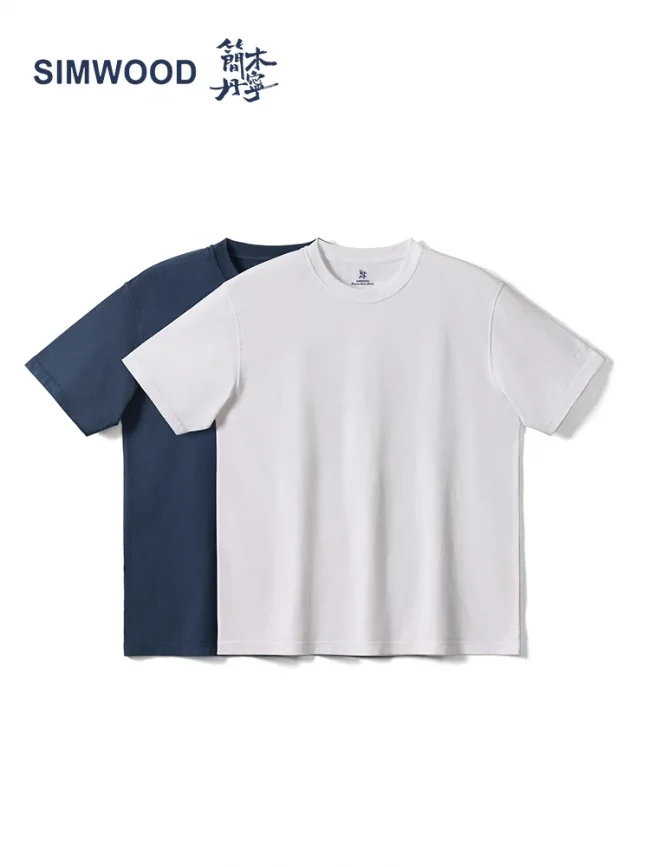 SIMWOIOD High Standard 2025 Summer New Oversize 260gsm 100% Cotton T-shirts Men Comfortable Breathable Tops Plus Size Tees 1