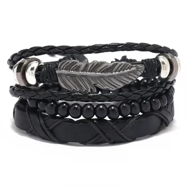 Modyle Multi-layer Gothic Leather Bracelet Set Punk Viantage Wings Charms Handwoven Bracelets for Men Jewelry Gifts 2