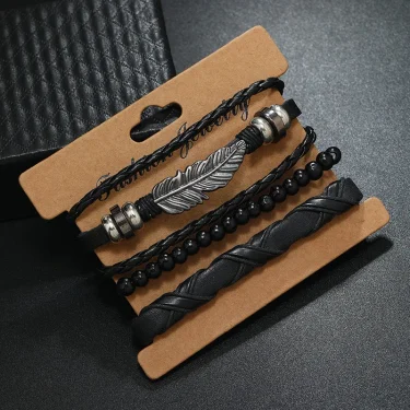 Modyle Multi-layer Gothic Leather Bracelet Set Punk Viantage Wings Charms Handwoven Bracelets for Men Jewelry Gifts 5