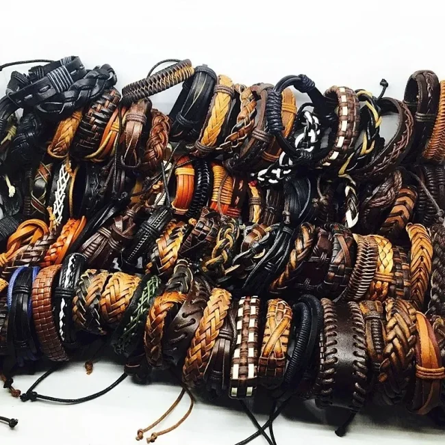 5Pcs/Lot Bulk Vintage Leather Charm Bracelets For Men Women Mix Styles Adjustable Bangle Fashion Jewelry In Wholesale 5