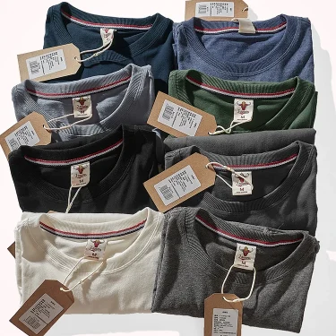 Autumn American Retro Long Sleeve O-neck Solid Color T-shirt Men's Fashion Simple 100% Cotton Washed Old Casual Bottoming Tops 2