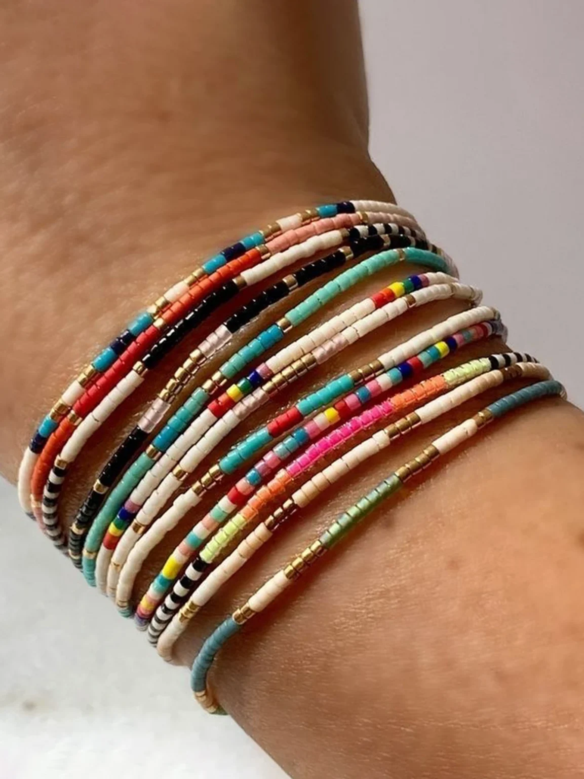 Stretch Bracelet Set Bohemia Gold Color Glassbeads Elastic Handmade Girls Vacation Jewelry 1
