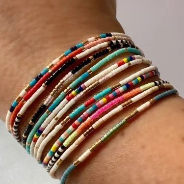 Stretch Bracelet Set Bohemia Gold Color Glassbeads Elastic Handmade Girls Vacation Jewelry 1