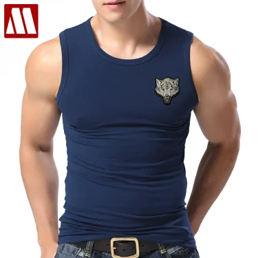 New Casual Men's Wolf T-shirts 2022 Round Neck Sleeveless Cotton embroidery Animal T shirt Men Tee Shirts Homme Camisetas Hombre 1