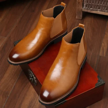 Men Classic Retro Leather Chelsea Boots for Man Fashion Ankle Mens Casual British Style Short Boot High-Top Shoes 6