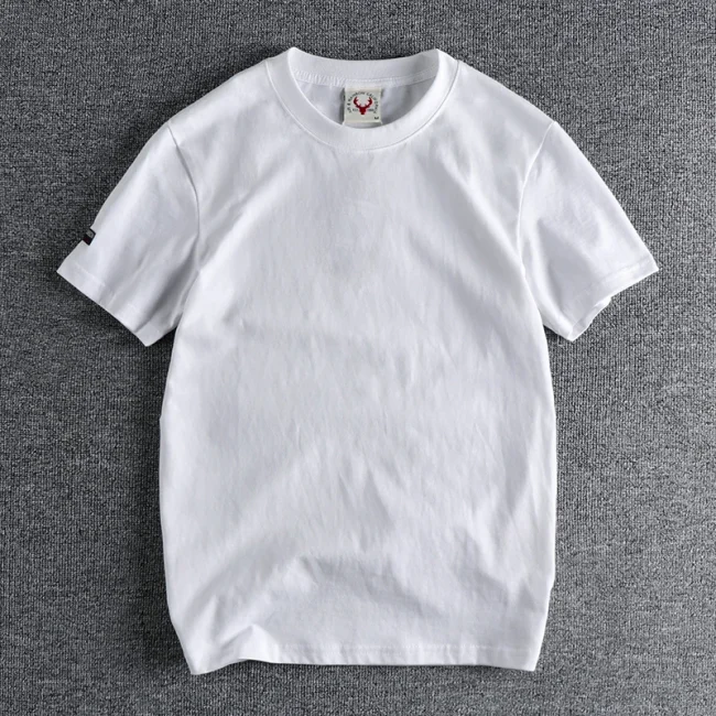 Summer New American Retro Short-sleeved O-neck Solid Color T-shirt Men's Fashion Simple 100% Cotton Washed Casual Sport Tops 2