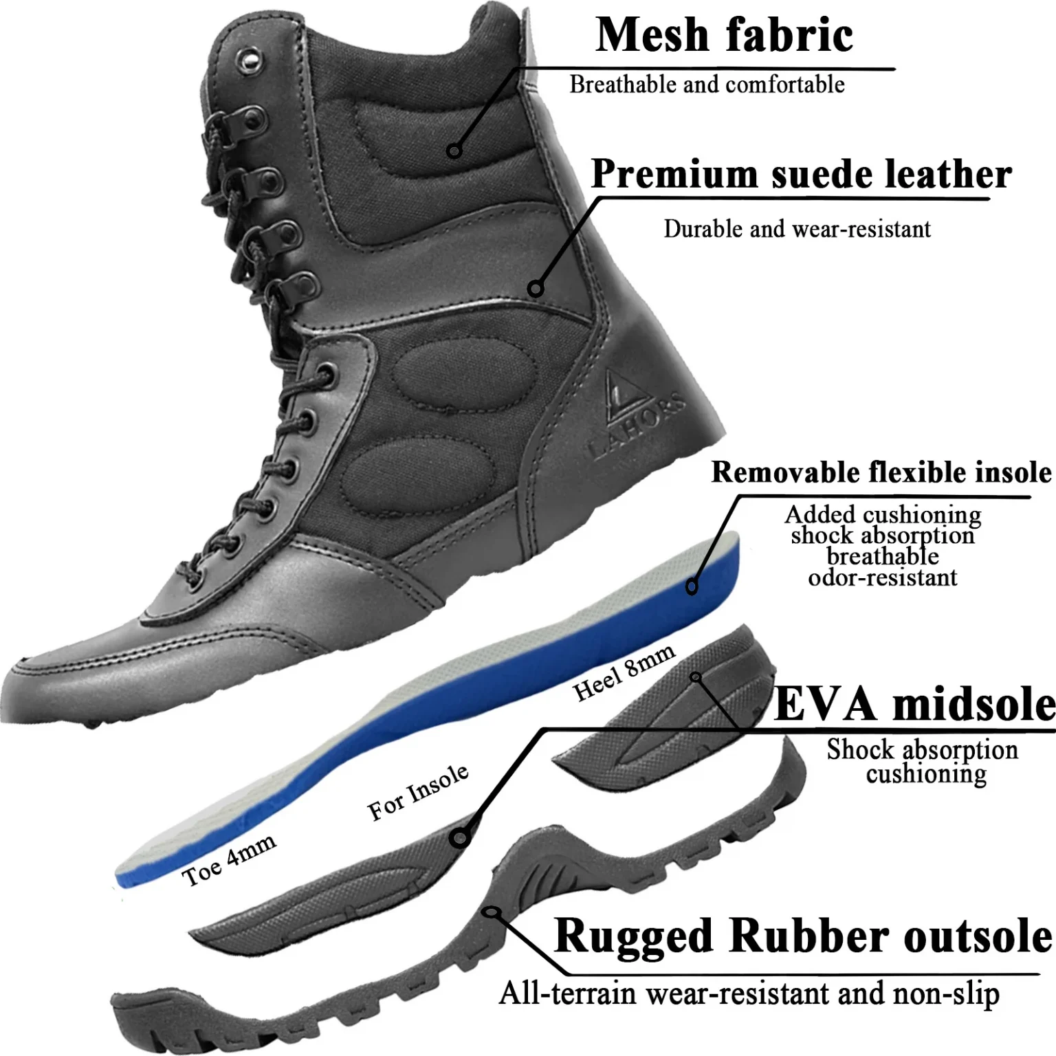 LAHORS Brand Lightweight Cowhide Leather Tactical Boots Men's Boots Desert Combat Boots Outdoor Hiking Boots Ankle Shoes Men 2