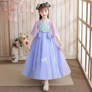 Summer Princess Costume Girls Casual Dresses Kids Vintage Children's Dress Vestido Baby Girls' Hanfu Dress Cosplay Girl Clothing 2