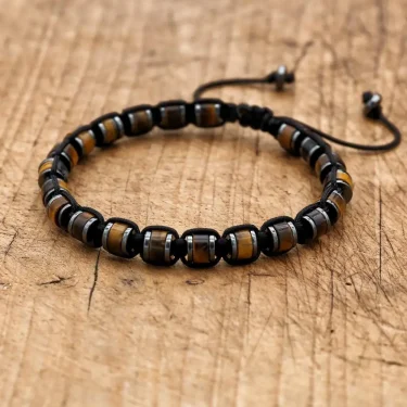 Handmade Man Jewelry Tiger Eye Stone Hematite Braided Bracelet Charm Bracelet for Couple 1