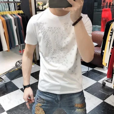 Rhinestone designer Novelty high quality T Shirt men casual cotton top Men's T-shirt Tee shirt 2025 4
