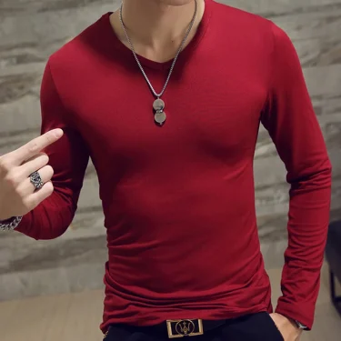 Spring Autumn Period Long Sleeve Cultivate One's Morality Men's T-shirt O-neck Solid Polyester T Shirt Men Red Blue Black 5