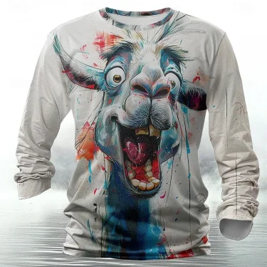 Funny 3D Animal Print Mens T Shirt Hip Hop Trend Harajuku Street Clothes Autumn Loose Top Fashion Cotton Long Sleeve T-shirt Men 3