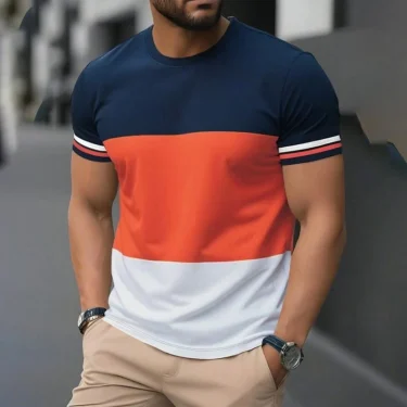 Simple Fashion Stripe T Shirts For Men Summer Casual Short Sleeve 3D Printed T-shirt Loose Crew Neck Breathable Pullovers Tops 3