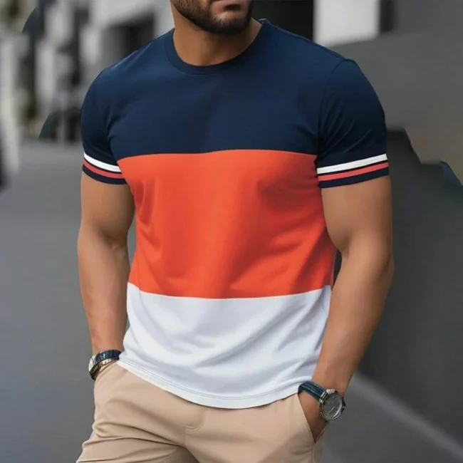Simple Fashion Stripe T Shirts For Men Summer Casual Short Sleeve 3D Printed T-shirt Loose Crew Neck Breathable Pullovers Tops 3