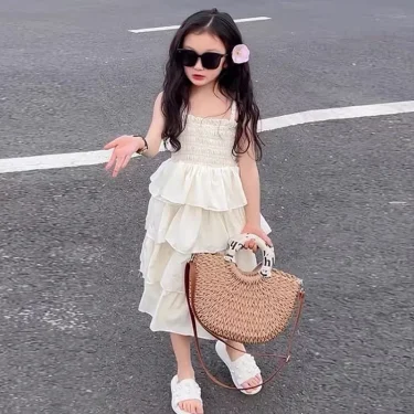 Girls Summer Dress Children Layers Slip Long Gown Kids Birthday Party Vestidos Clothes New Teenager Casual Sling Clothing 5