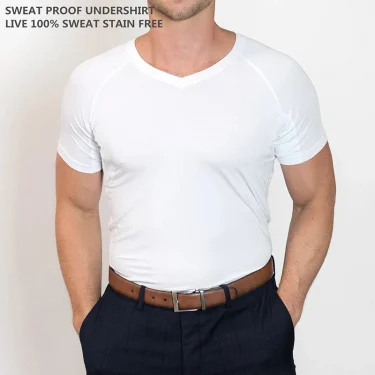 WESPROJECT Men Lancin Modal Sweatproof Anti T Shirt Against Underarm Sweat Proof Slim Fit V Neck T-Shirt 3