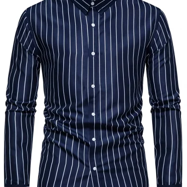 FGKKS New Men's Casual Shirt Fashion StrIped Long Sleeve Male Business Dress Shirt 2