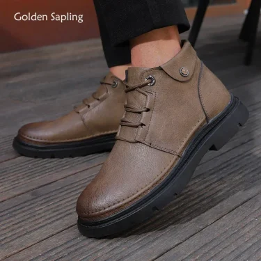 Golden Sapling Fashion Boots Men Leather Tooling Shoes Classics Men's Winter Boot Leisure Work Shoe Retro Style Casual Footwear 1