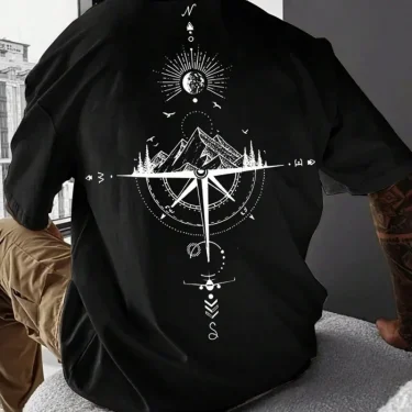 New Summer Men's T-Shirt 3d Compass Printed Short Sleeve Tees Simple Fashion Male Clothing Loose Oversized T-Shirt For Men 1