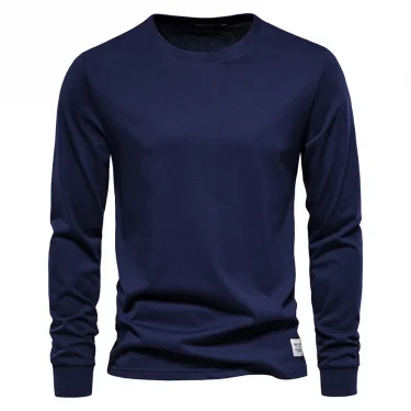 Men‘s T-shirts 100% Cotton Long Sleeve Casual Tops Solid Color High Quality Backing T-Shirt Spring Autumn Classic Men Clothing 3