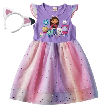 Baby Girls Dress Children Cartoon Mesh Star Sequins Princess Dress Kids Flying Sleeve Skirt For Daily Halloween Birthday Gift 3