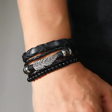 Modyle Multi-layer Gothic Leather Bracelet Set Punk Viantage Wings Charms Handwoven Bracelets for Men Jewelry Gifts 6