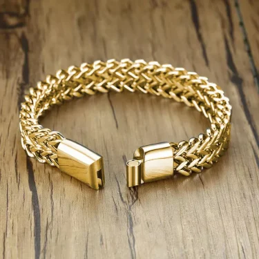 Stainless Steel Double Row Chain Bracelet with Magnetic Buckle for Men Motorcycle Riding Hip-Hop Rock Trend Jewelry Gift 1