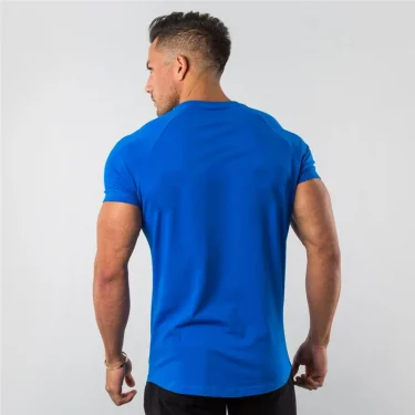 Summer Solid Cotton Short Sleeve T-Shirt Men Gym Clothing Fashion Plain Tight Tops Tees Sports Bodybuilding Fitness T shirt Men 3